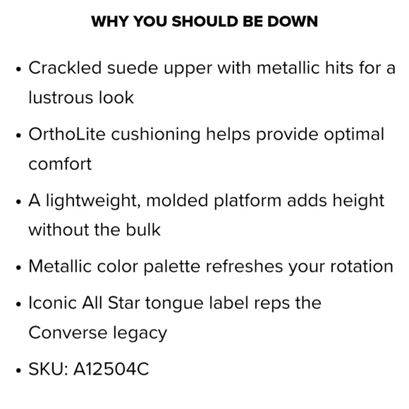 BNIB! Converse Chuck Taylor All Star Move Metallic Suede - 8.5 - Picture 5 of 11